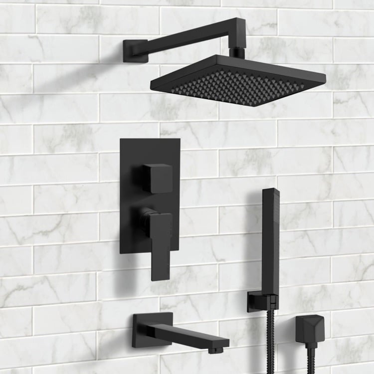 Remer TSH33 Matte Black Tub and Shower System with 8 Inch Rain Shower Head and Hand Shower